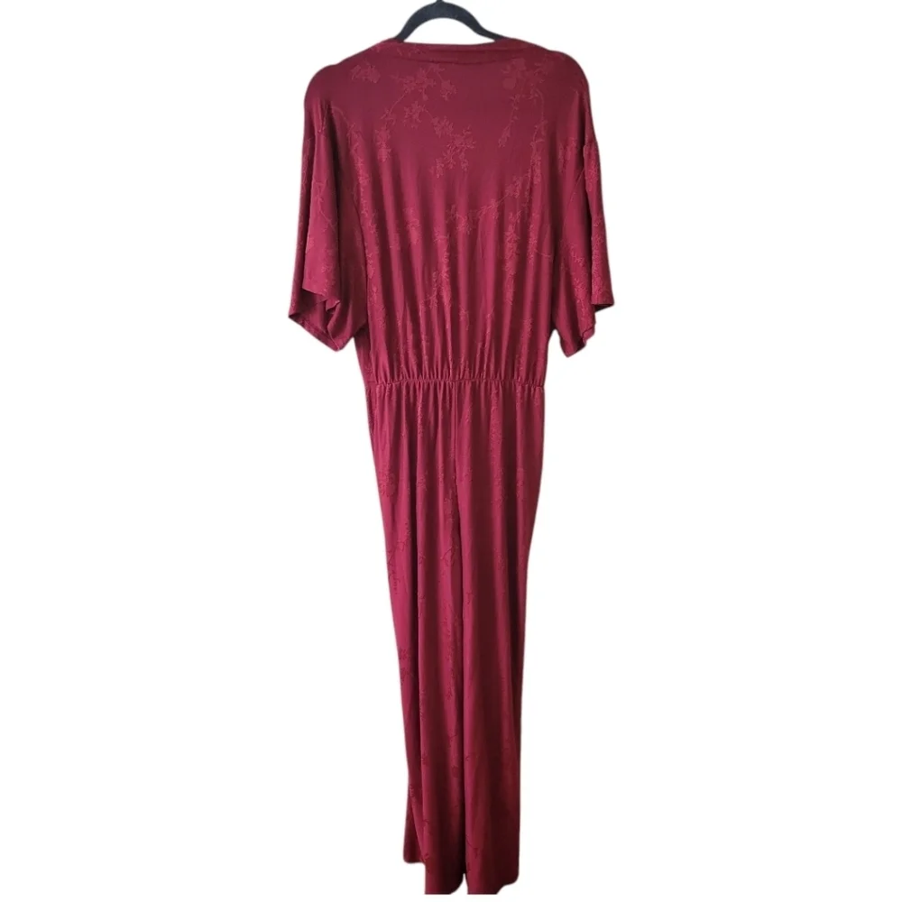 Zara Burgundy Tone on Tone Floral Jersey Knit Jumpsuit Size Medium‎